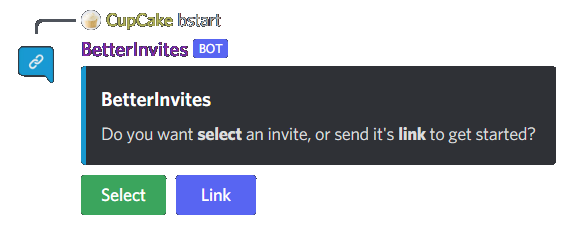 Image of /bstart command, with "Select" and "Link" buttons below